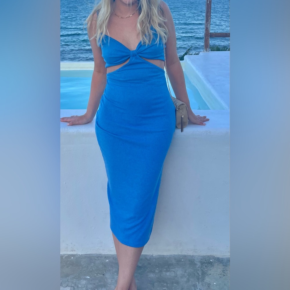 Blue Midi Cut Out Dress